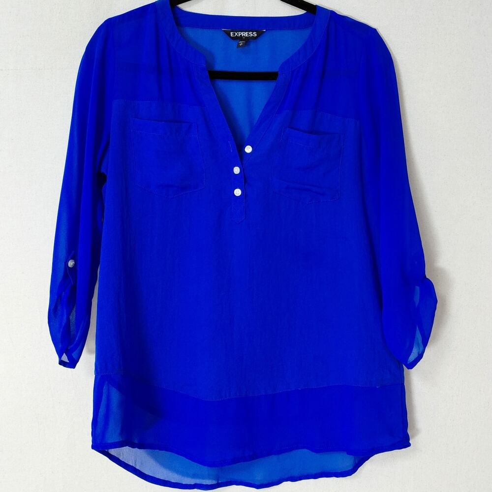 EXPRESS Blue Lightweight Blouse Women 3/4 Sleeve Chiffon Size S